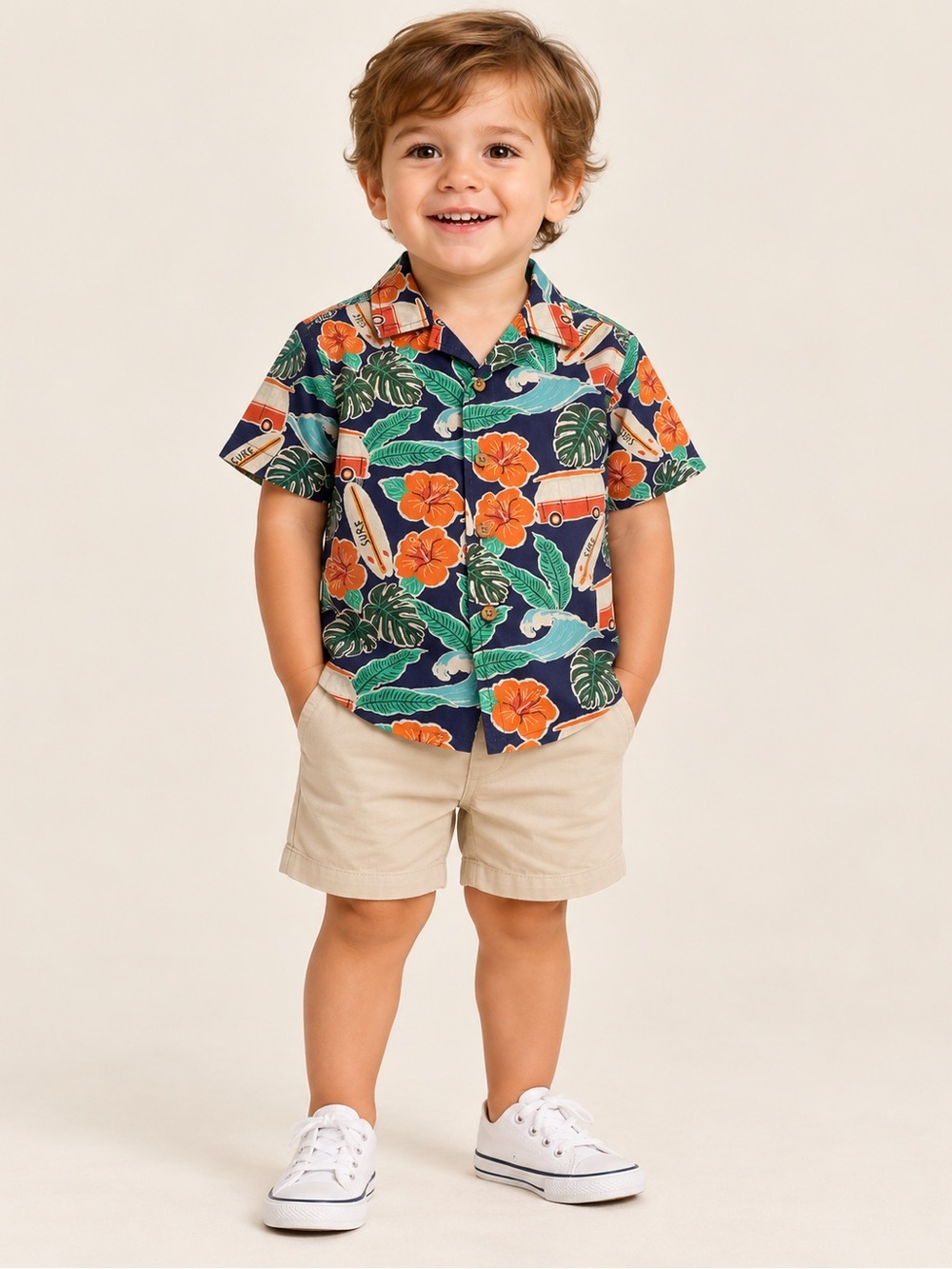 M&S Boys Tropical Hawaiian Surf Print Short Sleeve Shirt 2-3Y 100% Cotton